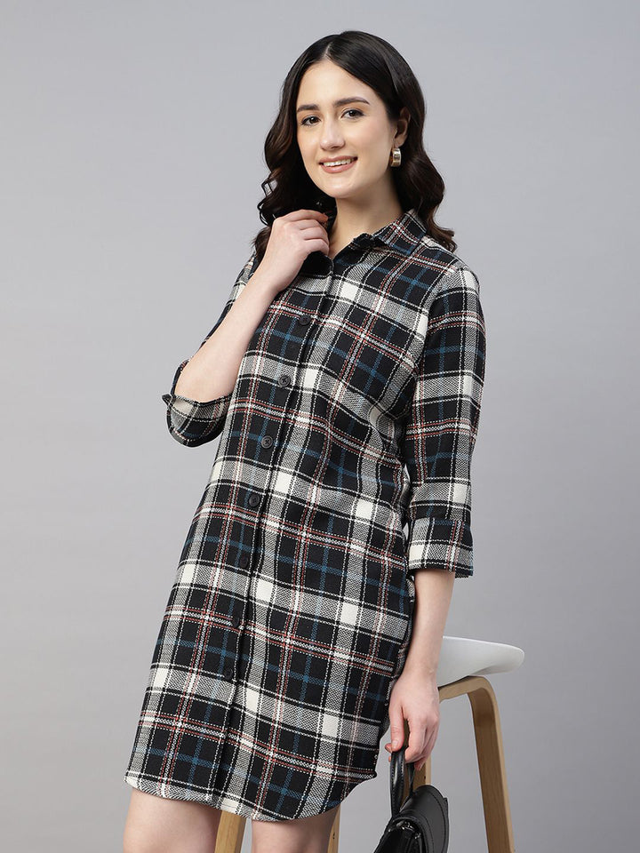 Hancock Women Beige & Black Checked Pure Cotton Regular Fit Formal Dress