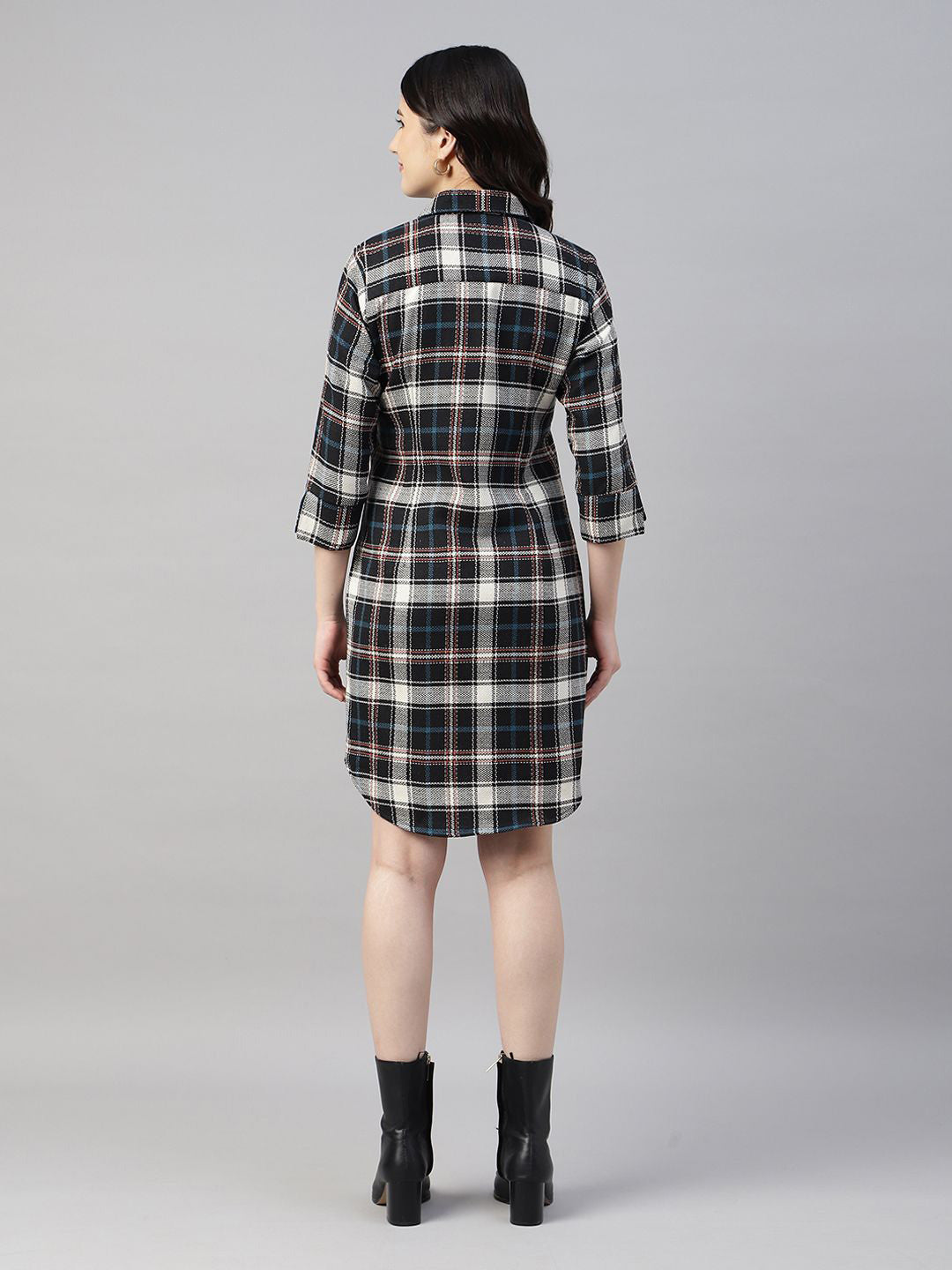 Hancock Women Beige & Black Checked Pure Cotton Regular Fit Formal Dress