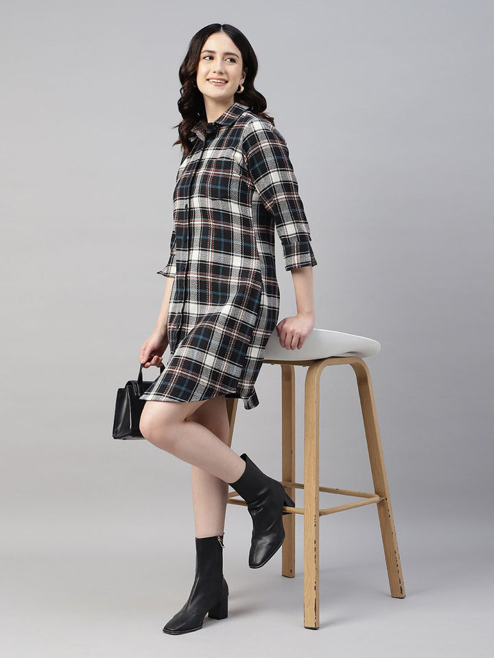 Hancock Women Beige & Black Checked Pure Cotton Regular Fit Formal Dress