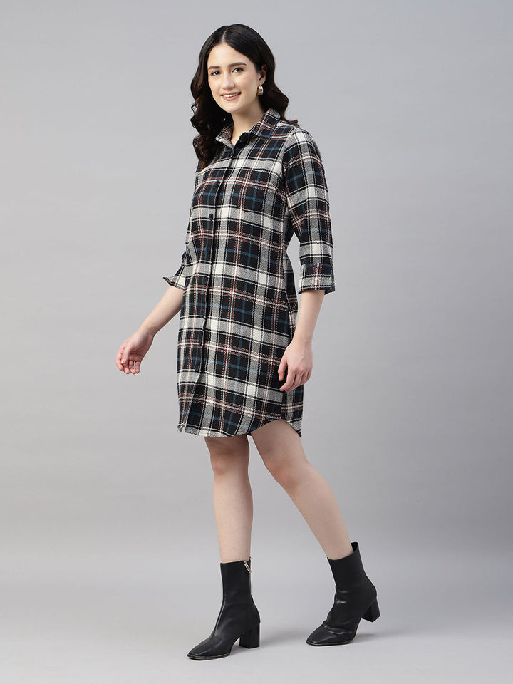 Hancock Women Beige & Black Checked Pure Cotton Regular Fit Formal Dress