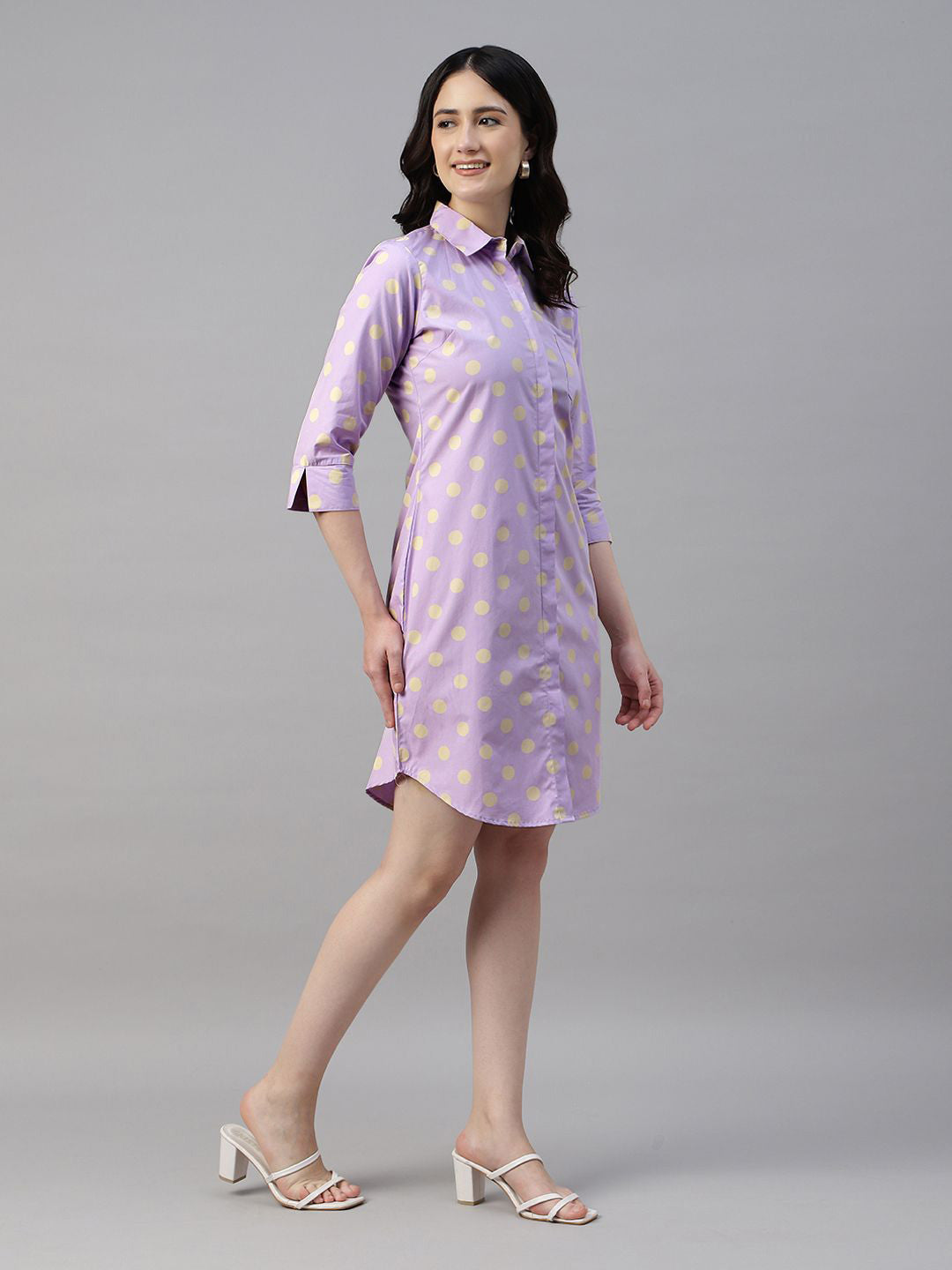 Hancock Women Lavender Printed Pure Cotton Regular Fit Formal Dress