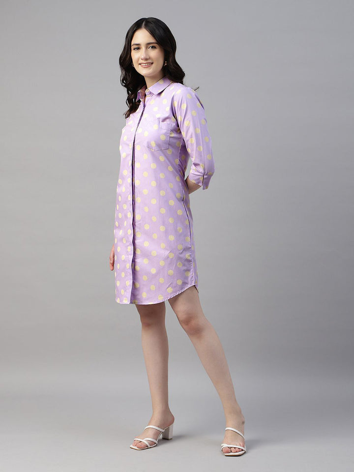 Hancock Women Lavender Printed Pure Cotton Regular Fit Formal Dress