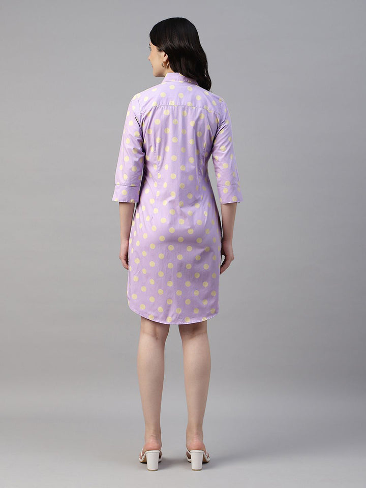 Hancock Women Lavender Printed Pure Cotton Regular Fit Formal Dress