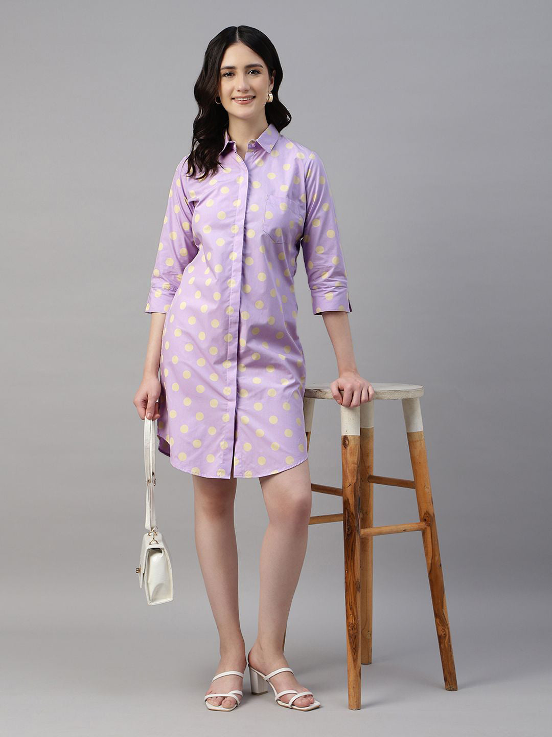 Hancock Women Lavender Printed Pure Cotton Regular Fit Formal Dress