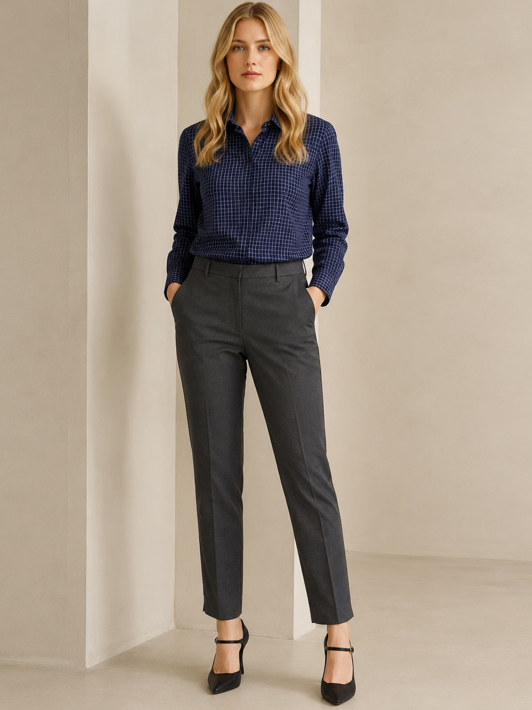 Women Dgrey Solid Polyester Viscose & Elastane Slim Fit Formal Trouser