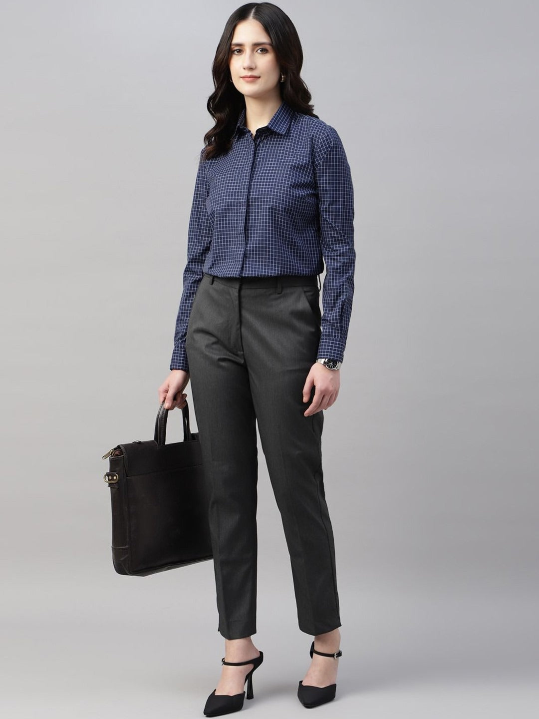 Women Dgrey Solid Polyester Viscose & Elastane Slim Fit Formal Trouser