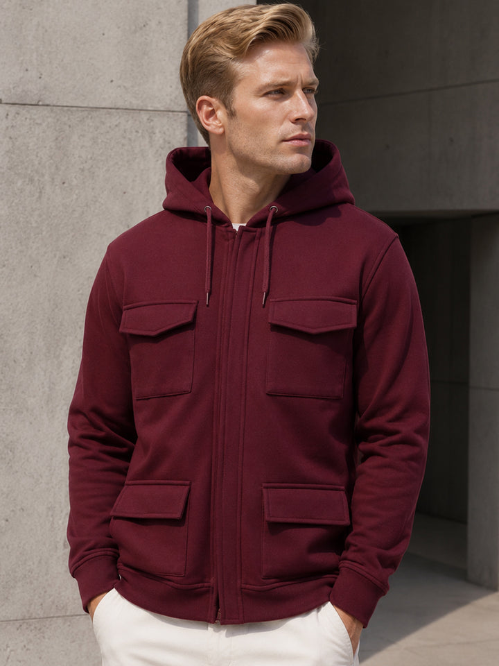 Men Burgundy Solid Cotton Rich Regular Fit Casual Jacket