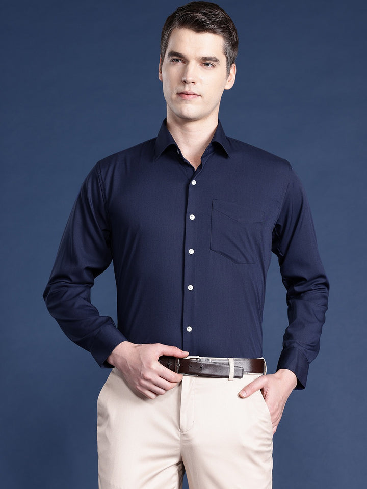 Men Navy Solid Pure Cotton Slim Fit Formal Shirt