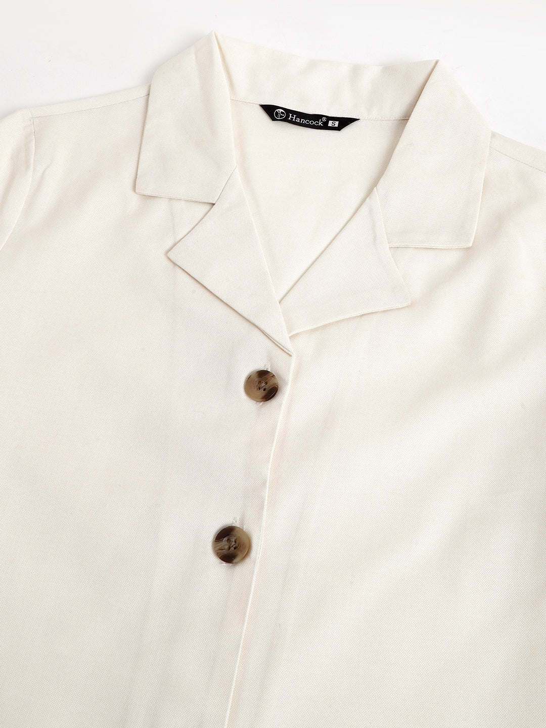 Hancock Women Pure Cotton Solid  Cuban Collar Shirt & Elasticated Trouser Co-ords Set
