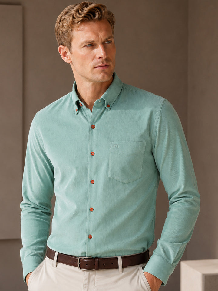 Men Olive Solid Pure Cotton Slim Fit Casual Shirt