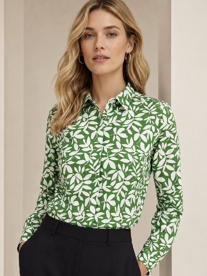 Women Green Prints Pure Cotton Regular Fit Formal Shirt