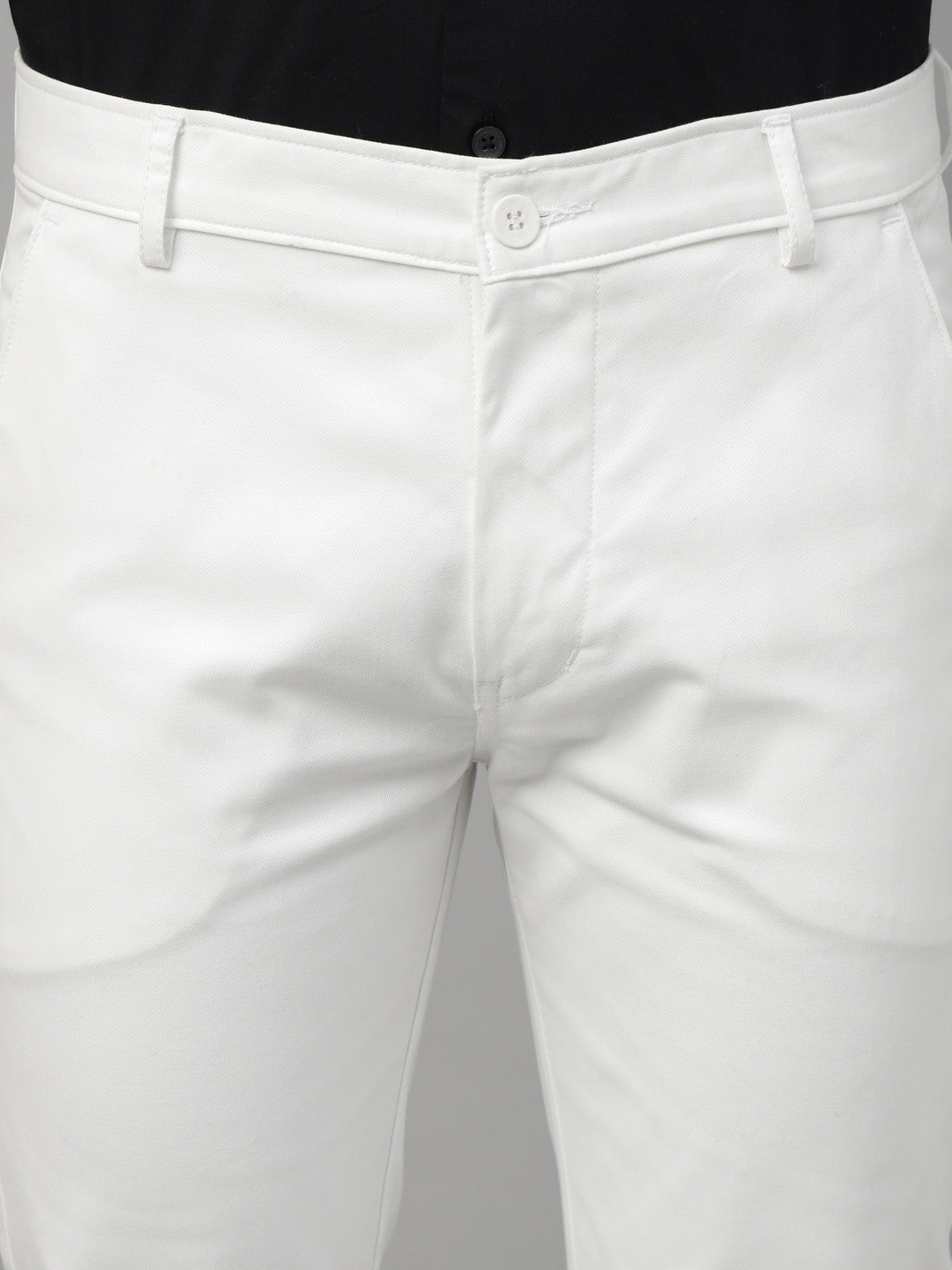Men White Solid Cotton Elastene Slim Fit Formal Trouser