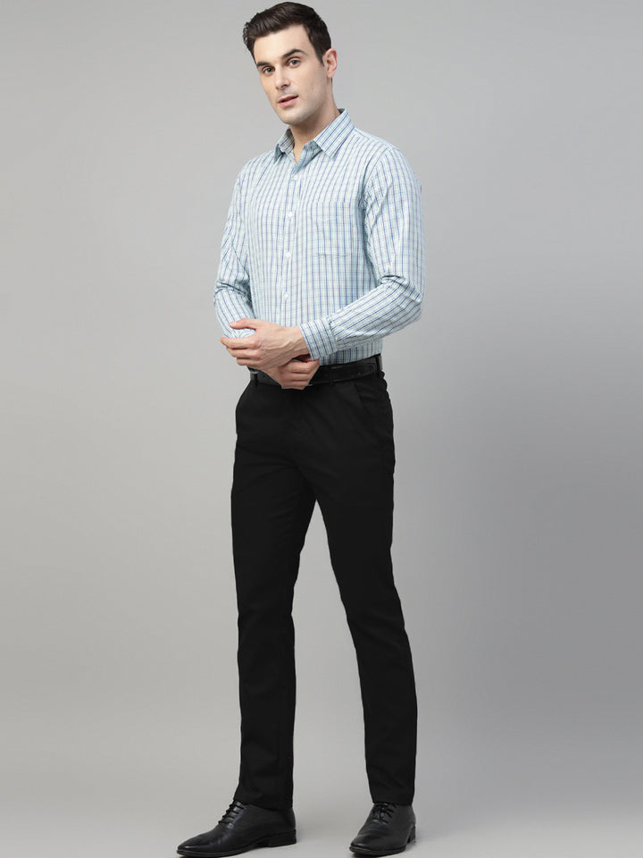 Men Black Solid Cotton Elastene Slim Fit Formal Trouser