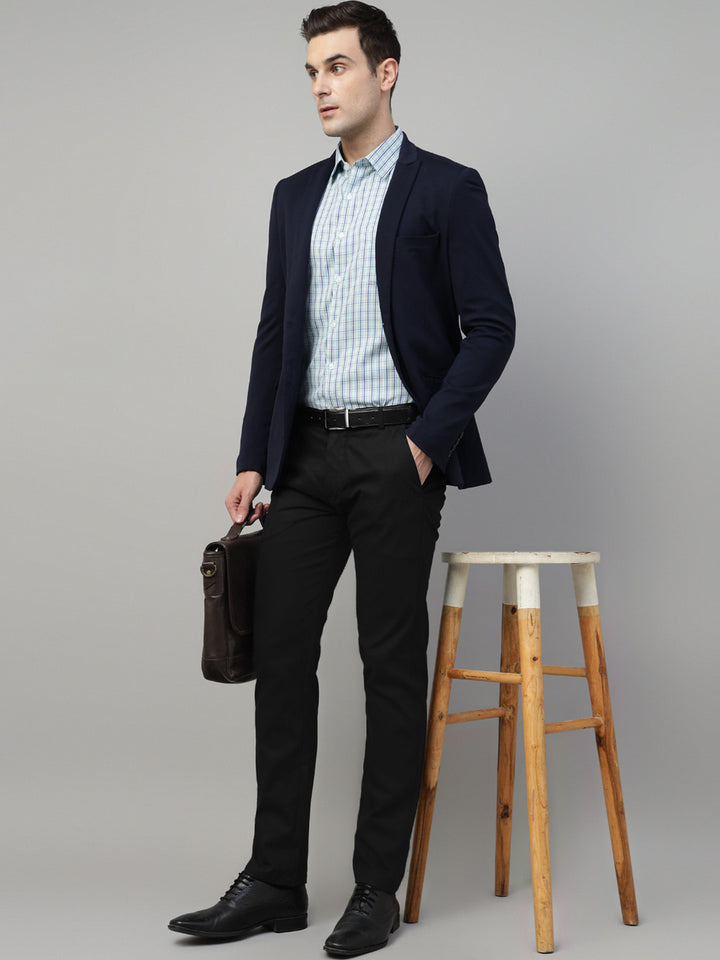 Men Black Solid Cotton Elastene Slim Fit Formal Trouser
