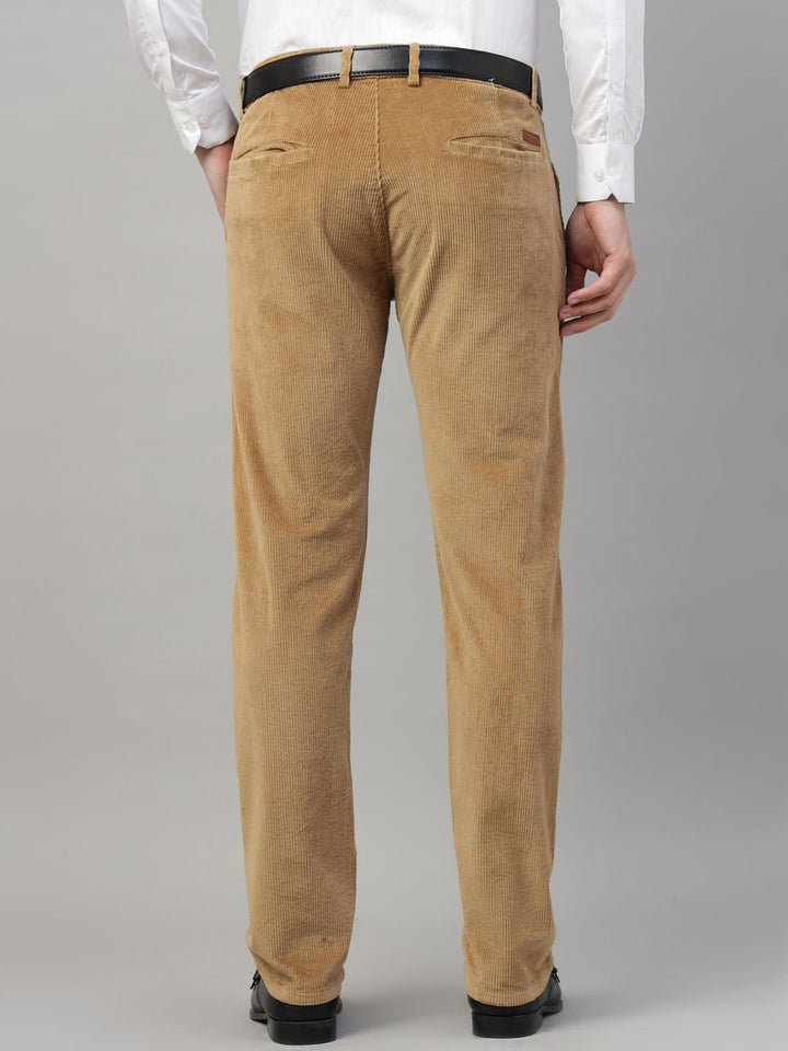 Men Khaki Solid Cotton Elastene Slim Fit Formal Trouser
