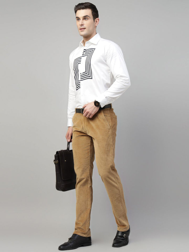 Men Khaki Solid Cotton Elastene Slim Fit Formal Trouser