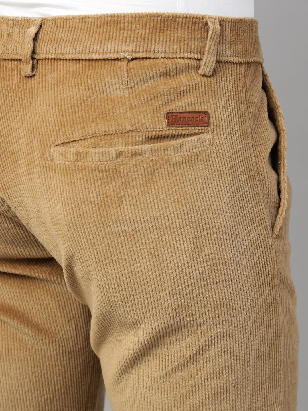 Men Khaki Solid Cotton Elastene Slim Fit Formal Trouser