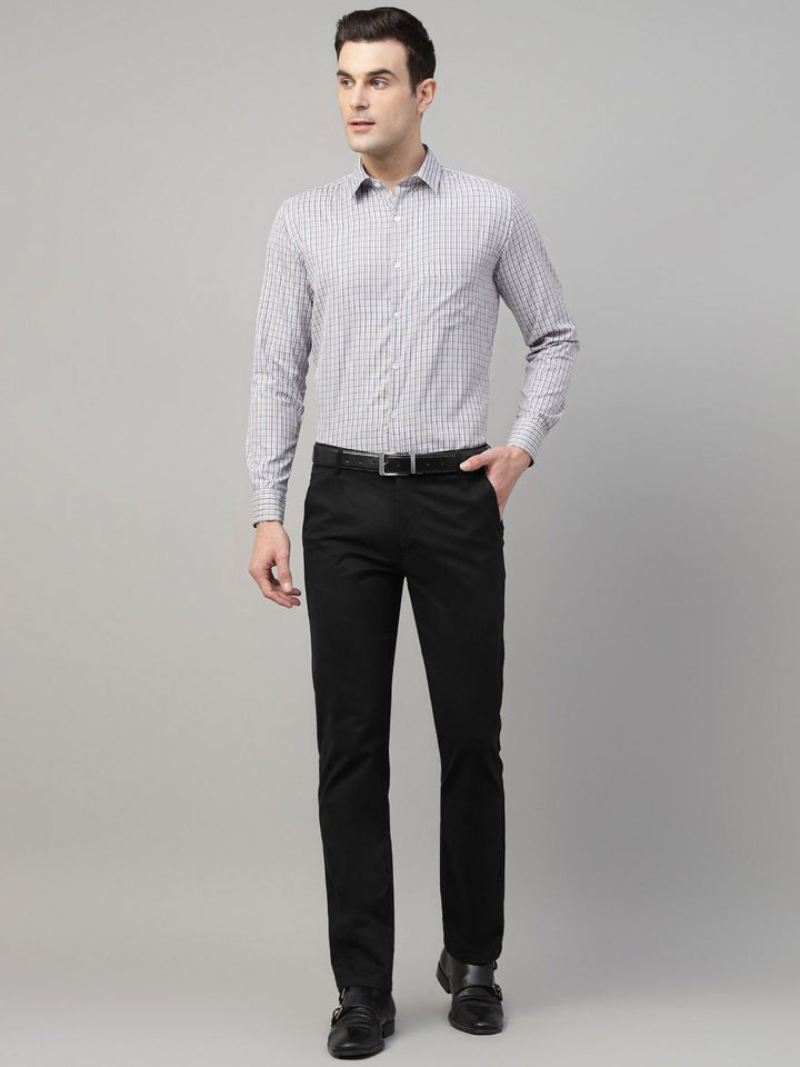 Men Black Solid Cotton Elastene Slim Fit Formal Trouser
