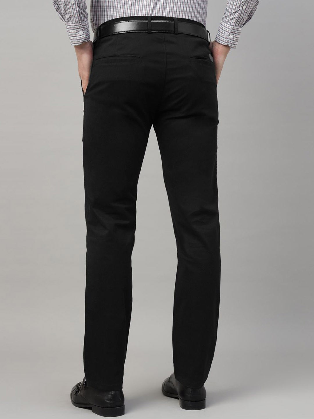 Men Black Solid Cotton Elastene Slim Fit Formal Trouser