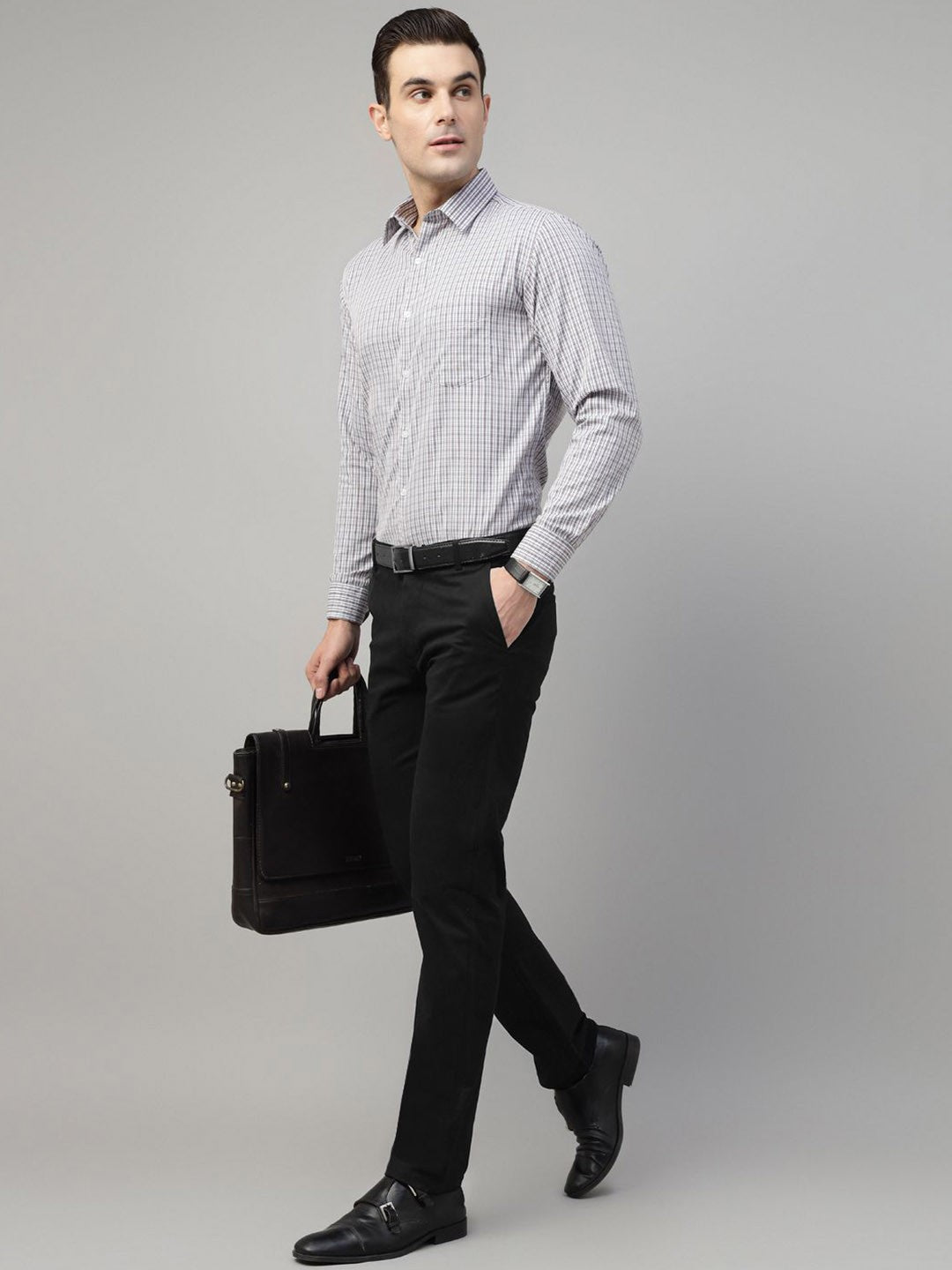 Men Black Solid Cotton Elastene Slim Fit Formal Trouser