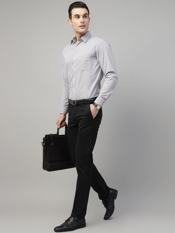 Men Black Solid Cotton Elastene Slim Fit Formal Trouser