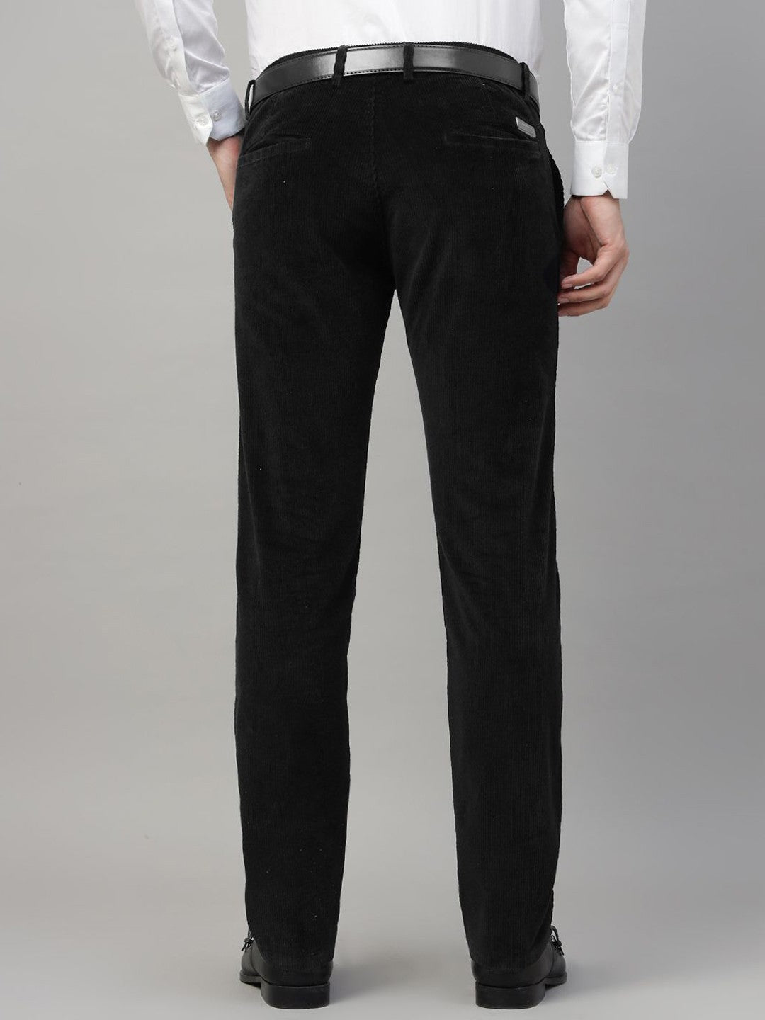 Men Black Solid Cotton Elastene Slim Fit Formal Trouser