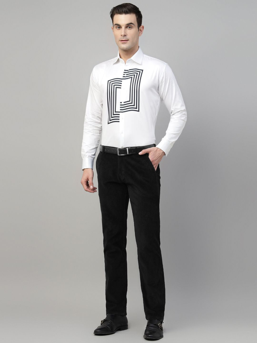 Men Black Solid Cotton Elastene Slim Fit Formal Trouser