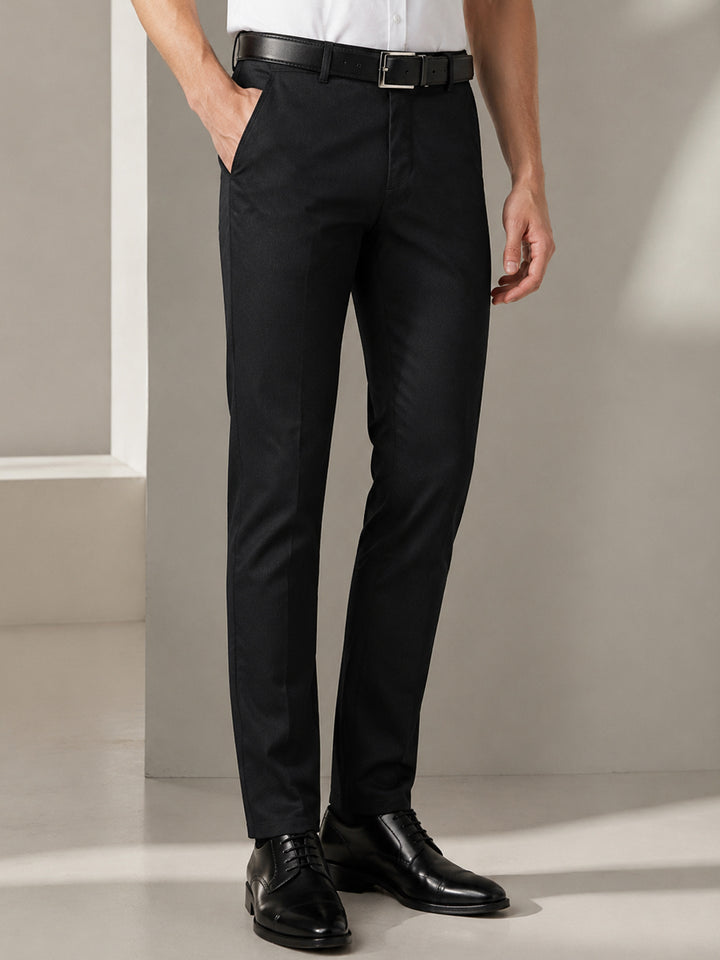 Men Black & Grey Striped Cotton Elastene Slim Fit Formal Trouser