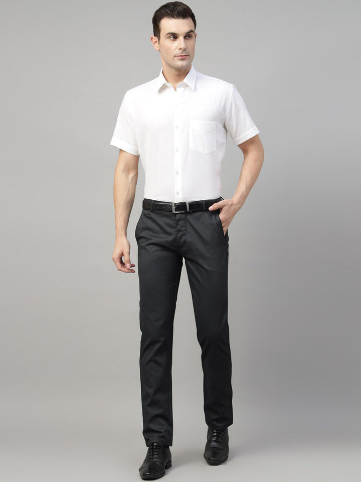 Men Black & Grey Striped Cotton Elastene Slim Fit Formal Trouser