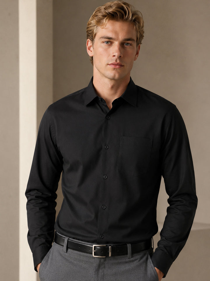 Men Black Red Solid Stretchable Slim Fit Formal Shirt