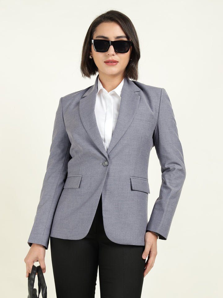 Hancock Women Bluish Grey Solid Single Breasted Formal Blazer