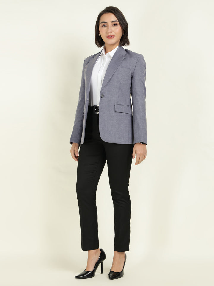 Hancock Women Bluish Grey Solid Single Breasted Formal Blazer