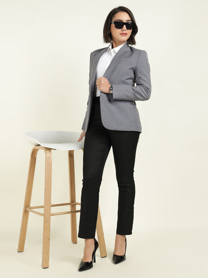 Hancock Women Bluish Grey Solid Single Breasted Formal Blazer