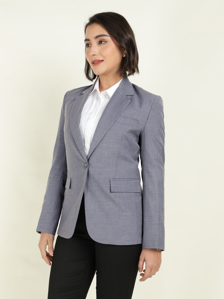 Hancock Women Bluish Grey Solid Single Breasted Formal Blazer