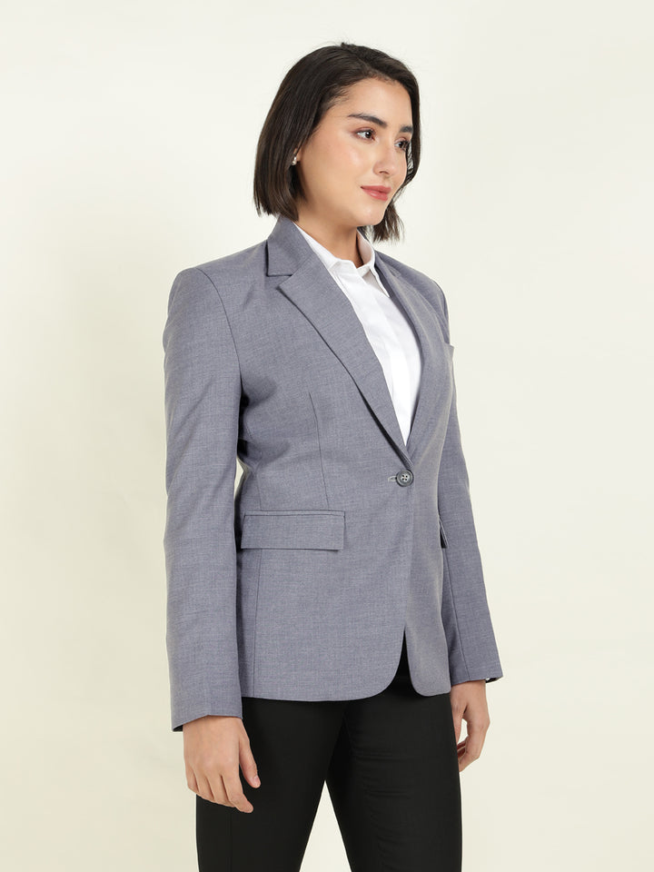 Hancock Women Bluish Grey Solid Single Breasted Formal Blazer