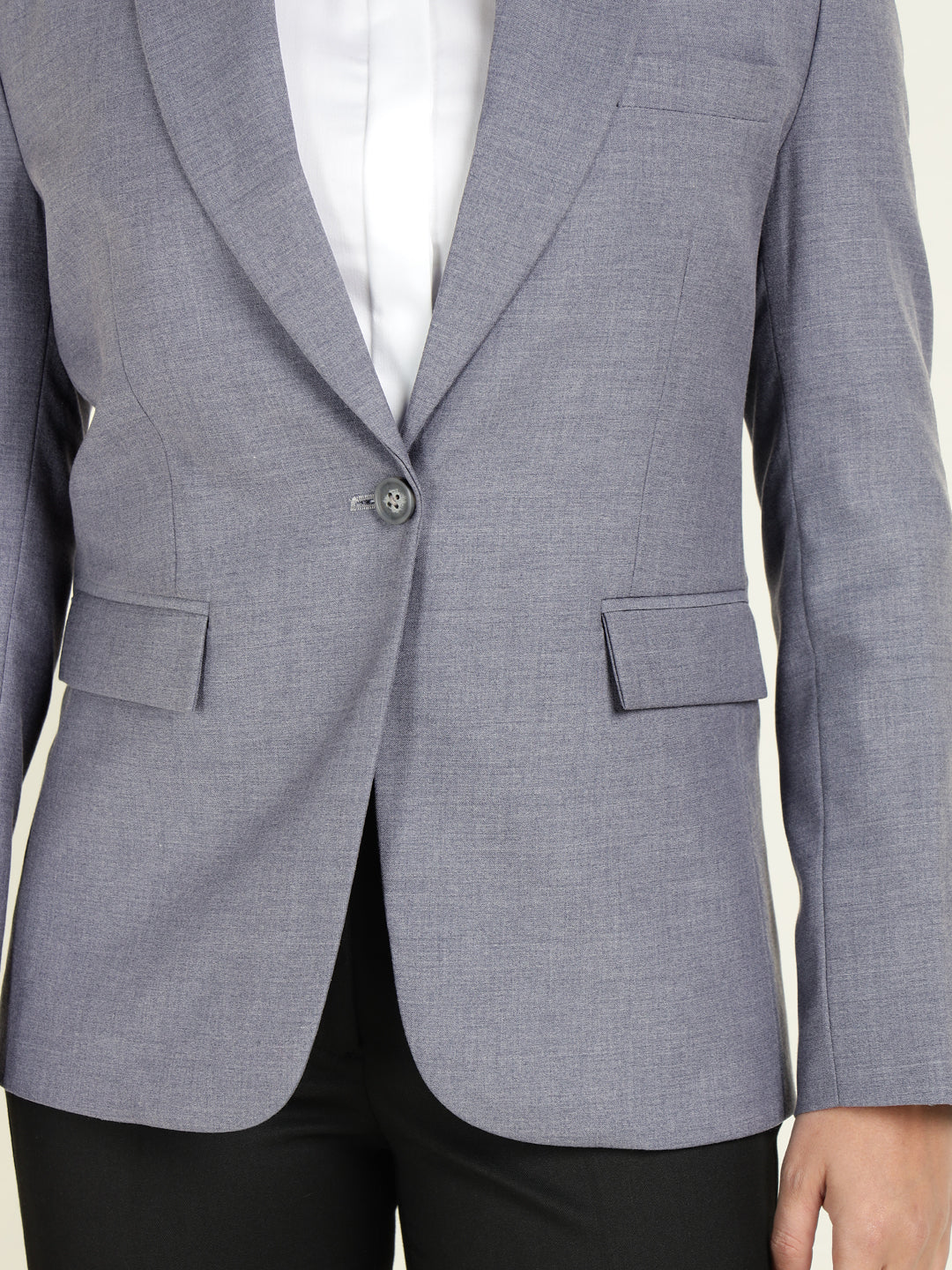 Hancock Women Bluish Grey Solid Single Breasted Formal Blazer