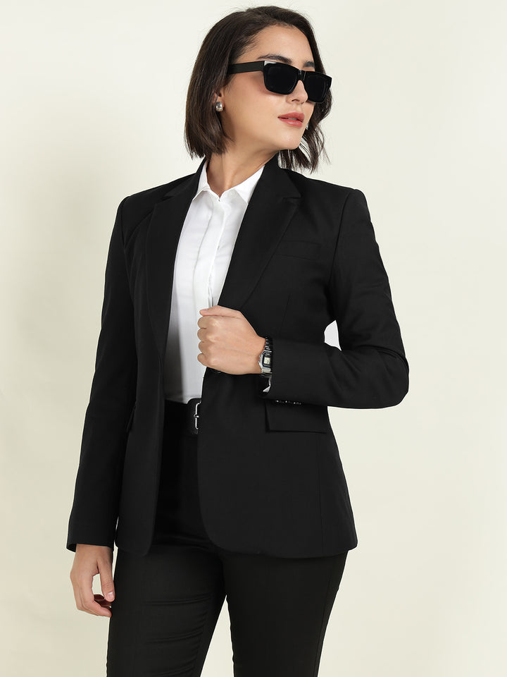 Hancock Women Black Solid Single Breasted Formal Blazer
