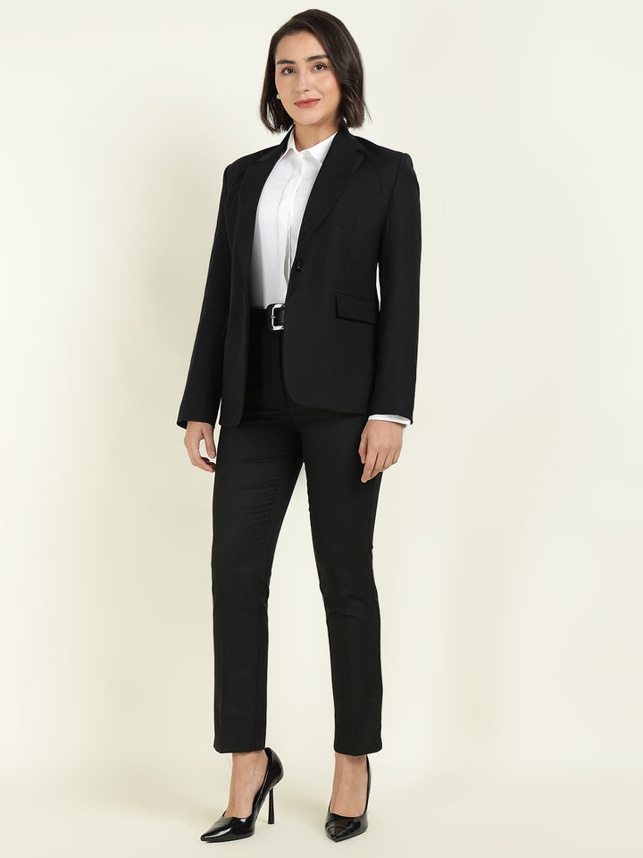 Hancock Women Black Solid Single Breasted Formal Blazer