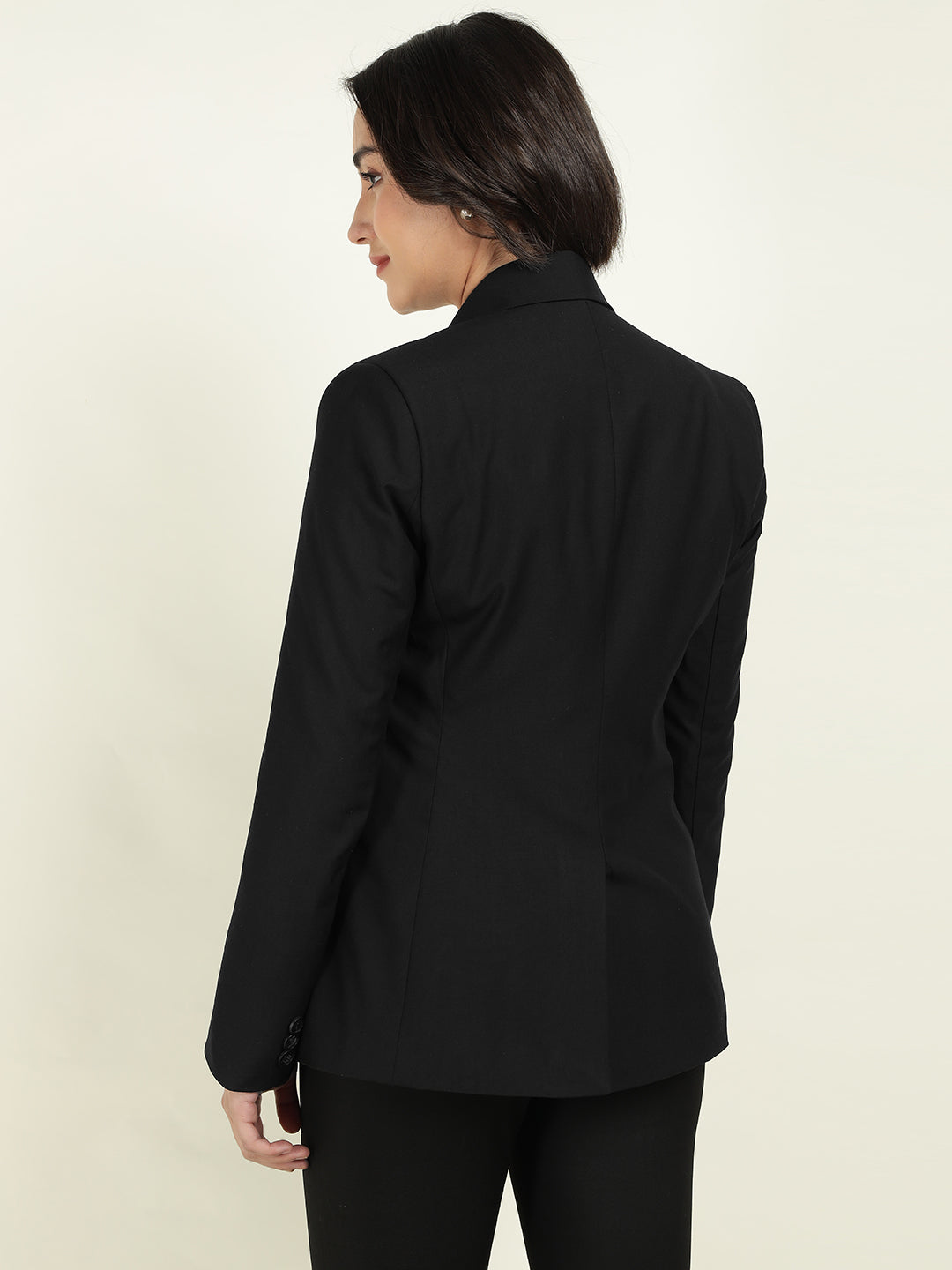 Hancock Women Black Solid Single Breasted Formal Blazer