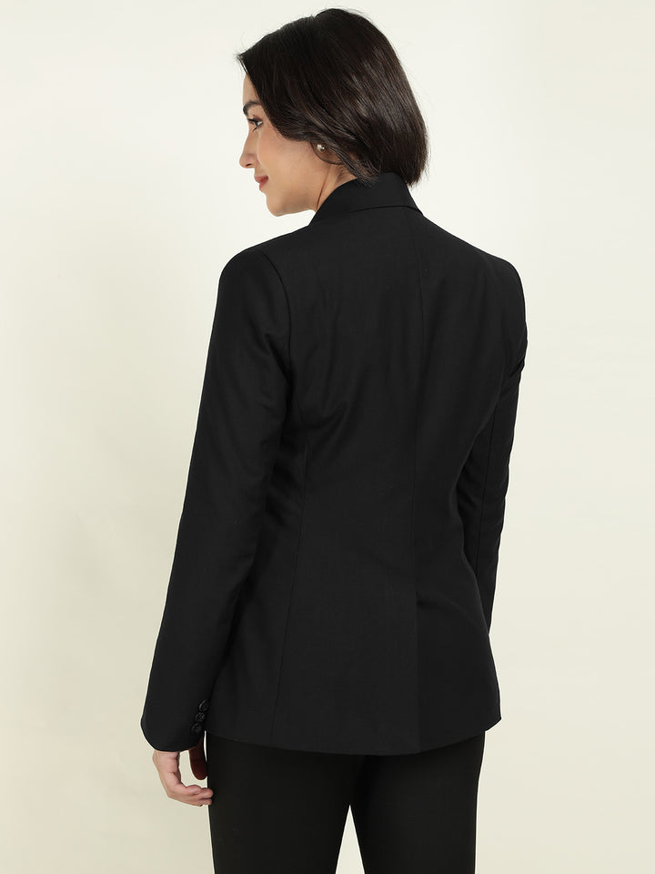 Hancock Women Black Solid Single Breasted Formal Blazer