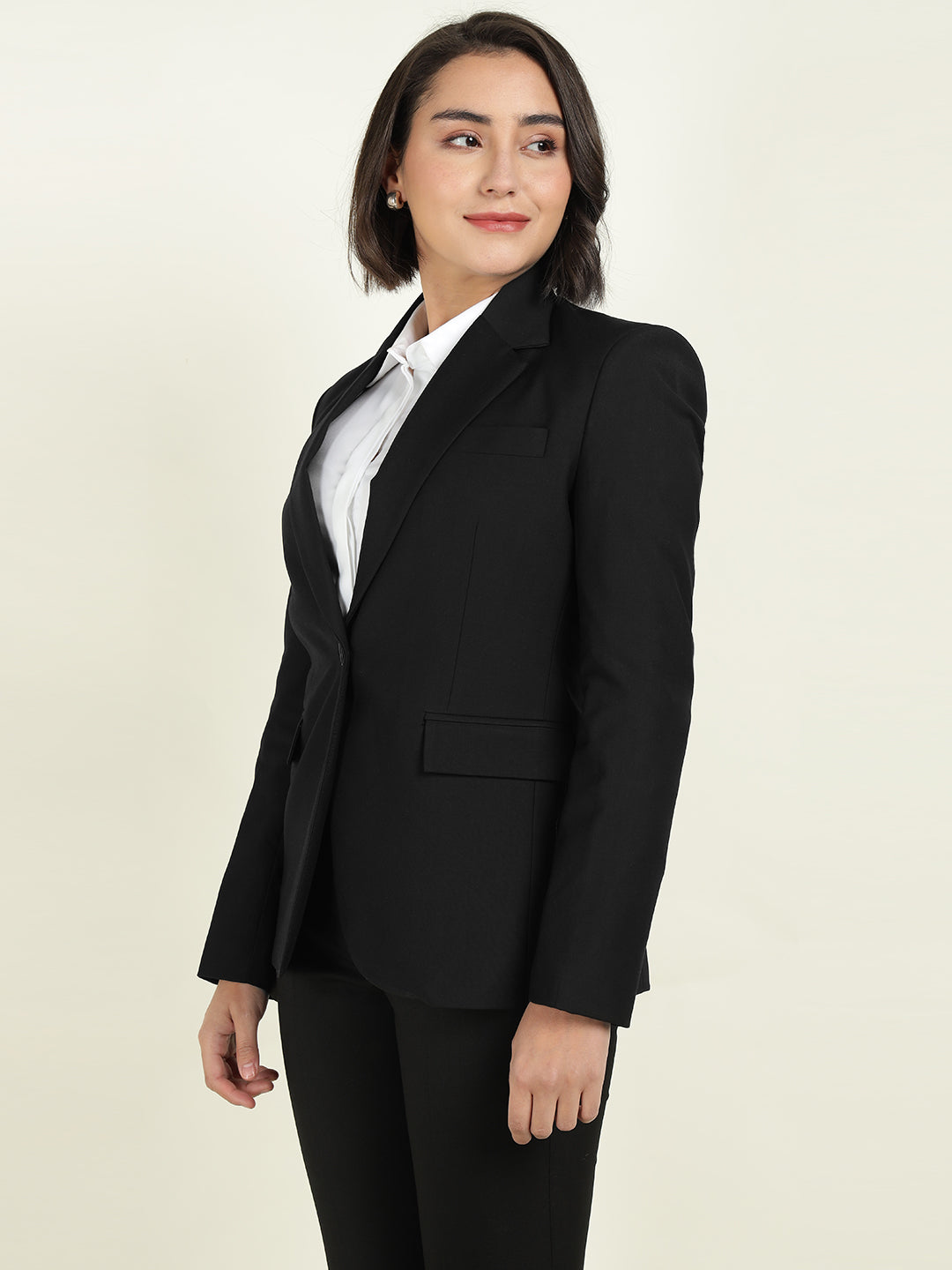 Hancock Women Black Solid Single Breasted Formal Blazer