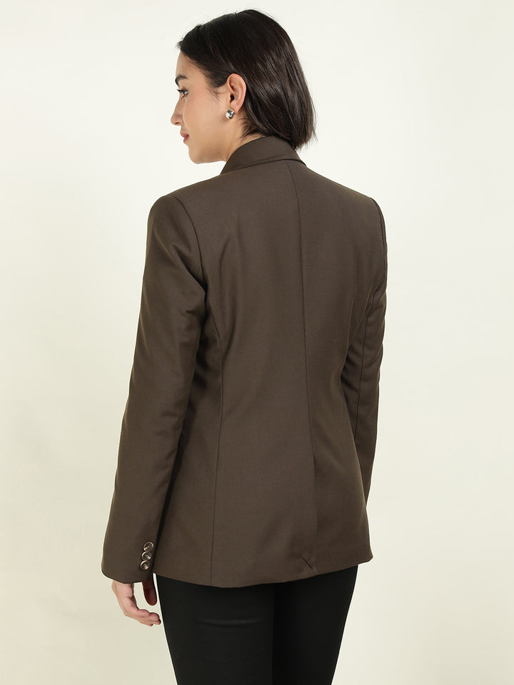 Hancock Women Brown Solid Single Breasted Formal Blazer