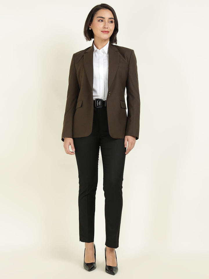 Hancock Women Brown Solid Single Breasted Formal Blazer