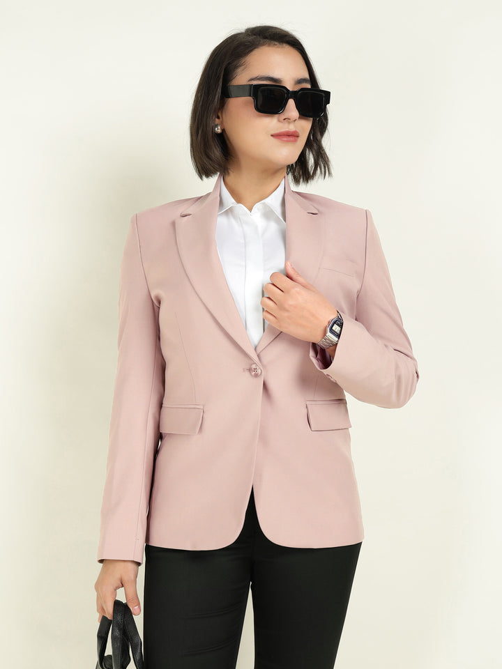 Hancock Women Dusty Pink Solid Single Breasted Formal Blazer