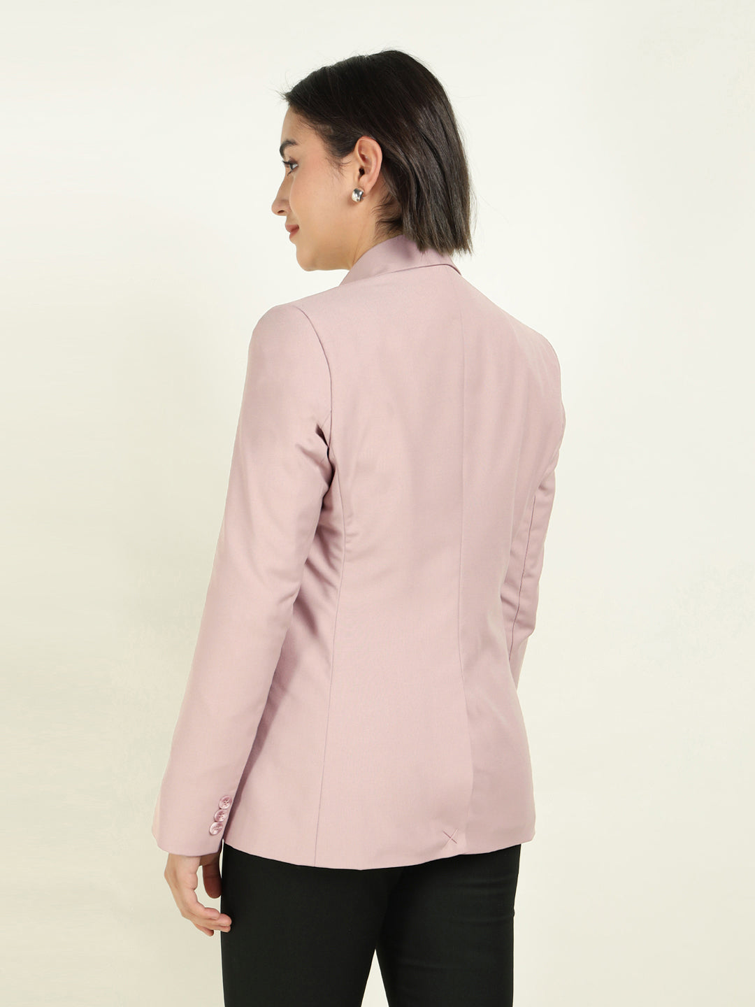 Hancock Women Dusty Pink Solid Single Breasted Formal Blazer