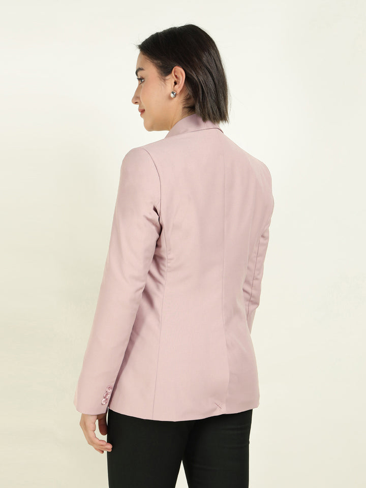 Hancock Women Dusty Pink Solid Single Breasted Formal Blazer