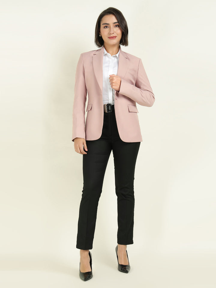 Hancock Women Dusty Pink Solid Single Breasted Formal Blazer