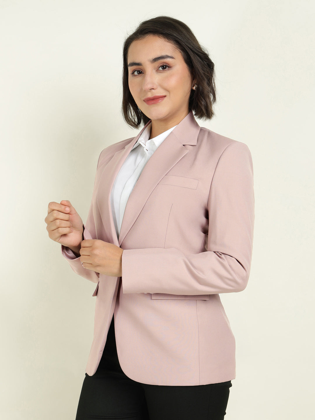 Hancock Women Dusty Pink Solid Single Breasted Formal Blazer