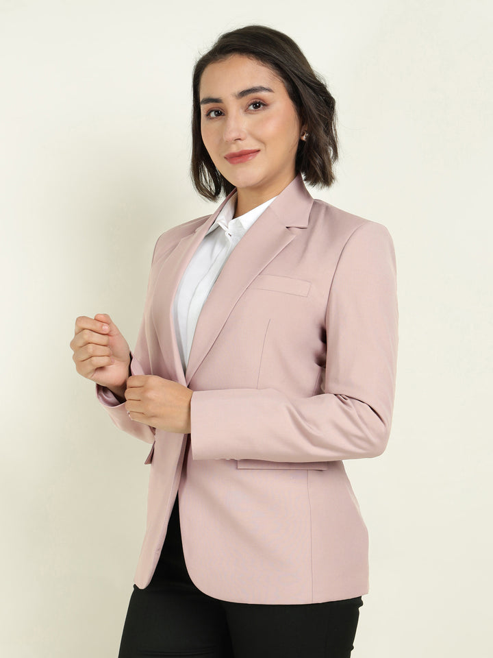 Hancock Women Dusty Pink Solid Single Breasted Formal Blazer