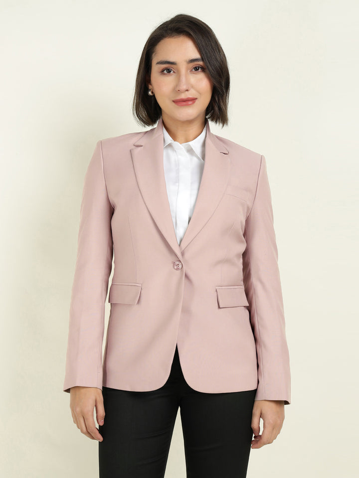 Hancock Women Dusty Pink Solid Single Breasted Formal Blazer